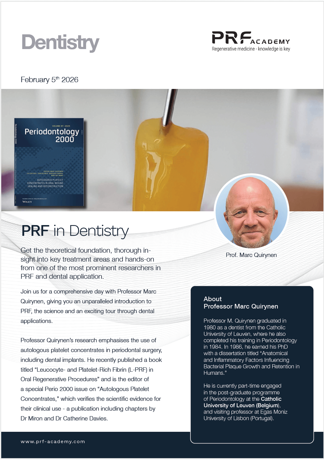 PRF in Dentistry, theory, cases and hands-on, 17th of April 2026